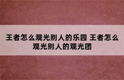 王者怎么观光别人的乐园 王者怎么观光别人的观光团